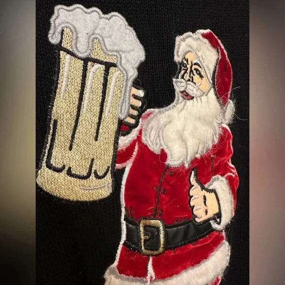 Ugly Christmas Sweater long sleeve Santa with large beer - Picture 4 of 7